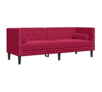 vidaXL Sofá Chesterfield 3 plazas – terciopelo rojo vino, acolchado, con refuerzos y cojines