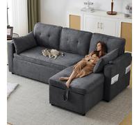 Sofá con función de cama, sofá grande de 3 plazas en forma de L, diseño moderno, mueble tapizado, sillón de salón con almacenamiento y portavasos, sofá cama para sala de estar, intercambiable a la