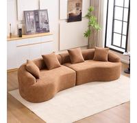Sofá Curvo de 4 Plazas de Chenilla, para Salón, Caramelo, 275x115x63 cm