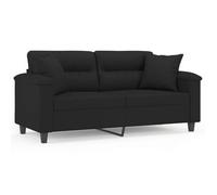 vidaXL Sofá de 2 plazas con cojines, tela de microfibra negro 140 cm