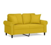 vidaXL Sofá de 2 plazas con cojines decorativos, color amarillo, 120 cm, tapizado en terciopelo