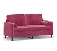 vidaXL Sofá de 2 plazas con cojines de terciopelo rojo tinto 140 cm