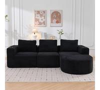 Sofá de 2 Plazas con Pana, para Salón y Oficina, Negro, 265x176x60 cm