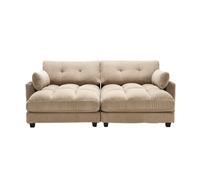 Sofá de 2 plazas de pana - modular convertible en 2 sillones, con cojines, portavasos, bolsillos laterales y puertos usb - caqui