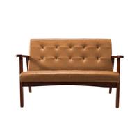 Sofá de 2 plazas estilo escandinavo con cuero sintético, estructura de madera maciza y reposabrazos, sofá para salón, dormitorio, oficina y apartamento, capacidad de carga 240 kg, 124×74×75 cm