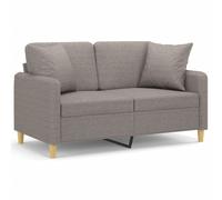 Sofá de 2 plazas moderno con estructura de metal y tela 100% poliéster transpirable, cojines decorativos rellenos de algodón PP, color gris taupe, dimensiones 138x77x80 cm, ideal para salón o sala de