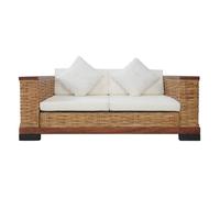 Sofá de 2 plazas para salón interior de hogar con cojines de ratán natural marrón 02_0019492