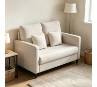 Sofá de 2 plazas pequeño, sofá mini de 132 cm, sofá pequeño de tela con reposabrazos, sofá pequeño para oficina, sala de estar, dormitorio y estudio BLANCO