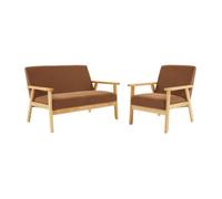 Sofá De 2 Plazas Y Sillón De Pana Con Patas De Madera, Marrón