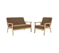 Sofá De 2 Plazas Y Sillón De Pana Con Patas De Madera, Pardo