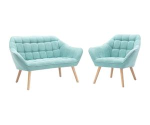 Sofá de 2 plazas y sillón de Tela Verde Agua Caserta