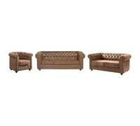 Sofá de 3+2+1 plazas Chesterfield de Microfibra con Acabado de Piel Envejecida