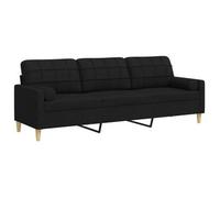 vidaXL Sofá de 3 plazas con cojines – tela, negro, 210 cm