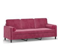 vidaXL Sofá de 3 plazas con cojines terciopelo rojo tinto 180 cm