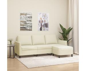 Sofá de 3 plazas con taburete cuero sintético crema 180 cm