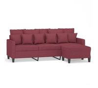 Vidaxl sofá de 3 plazas con taburete de tela rojo tinto 180 cm