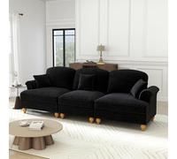 Sofá de 3 Plazas de Chenilla, Estilo Mid-Century, Negro, 272 x 83.5 x 93 cm