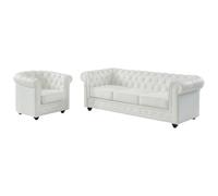 Sofá de 3 plazas y sillón de cuero de búfalo CHESTERFIELD - Blanco