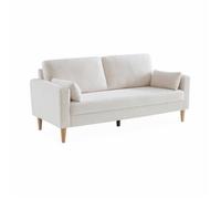 Sofá De Borreguito Con Patas De Madera, 3 Plazas, Crema