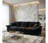 Sofá de Chenilla con Reposabrazos Curvos, para Salón, Negro, 263x82x90 cm