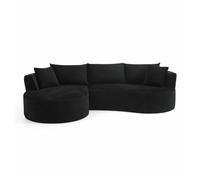 Sofá de compresión 3 plazas - chaise longue izquierda + 2 plazas, diseño curvo, tejido de corduroy suave, portavasos y cojines, envasado al vacío, para salón, hotel, apartamento y oficina - negro