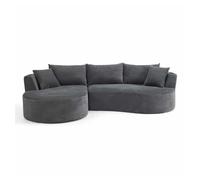 Sofá de compresión de 3 plazas con chaise longue izquierda + sofá de 2 plazas - diseño curvo, tejido de pana suave, portavasos y cojines, envasado al vacío - gris