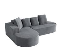 Sofá de compresión sin montaje, sofá modular de esquina en L Cloud con asiento profundo y otomana redonda, funda de terciopelo de cordón, relleno de espuma de alta densidad, 4 cojines de respaldo