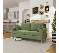 Sofá de dos plazas AIORBER con espacio de almacenamiento y portavasos, sofá de chenilla para dos personas con bolsillos laterales y cojines, sillón compacto y acogedor para sala de estar, color verde 