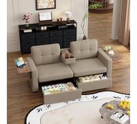 Sofá de dos plazas con dos compartimentos de almacenamiento, asiento | Moderno sofá de tela para sala de estar con espacio de almacenamiento, mesa plegable para ordenador portátil