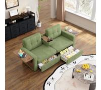 Sofá de dos plazas con espacio de almacenamiento, portavasos y asiento | Sofá con 2 compartimentos de almacenamiento, equipado con una mesa plegable para ordenador portátil, sofá modular para