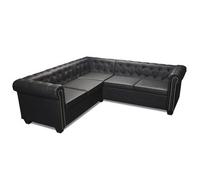 Sofá De Esquina Chesterfield 5 Plazas Cuero Artificial Negro 205 X 205 X 73 Cm Vidaxl