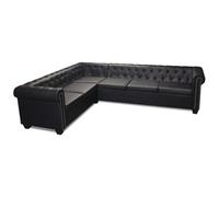 Sofá De Esquina Chesterfield 6 Plazas Cuero Artificial Negro 260 X 205 X 73 Cm Vidaxl