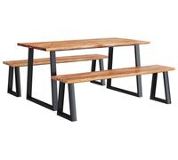 Sofá de esquina, conjunto de salones, juego de sofás, juego de mesa – 160 cm, madera de acacia – acabado natural