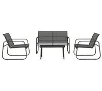 Sofá de exterior - Juego de mobiliario de exterior - Banco de jardín - Sofá modular - Juego de 4 piezas - Estructura negra - Cojines de malla blanca