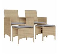 Sofá De Jardín 2 Plazas Con Mesa Y Taburetes Ratán Pe Beige Vidaxl
