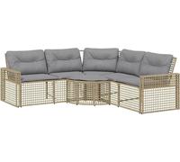 Sofá de jardín en forma de L de vidaXL, con cojines y reposapiés, color beige, fabricado en ratán sintético