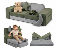 Relaxdays Sofá Modular Infantil, Gris-Verde | 10 piezas suaves, microfibra efecto ante, (Al x An x Fon) 45 x 140 x 65 cm