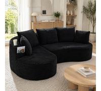 Sofá de Pana con Diseño Curvo, 3 Plazas, Negro, 250.00 x 152.00 x 82.00 cm