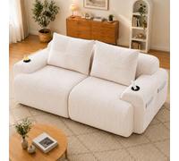 Sofá de pana modular de 2 plazas, soporte para bebidas, bolsillo lateral | Sofá de pana 200 x 99 x 80 cm, beige, espuma confort, envasado al vacío, para salón, habitación familiar, oficina