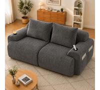 Sofá de pana modular de 2 plazas, soporte para bebidas, bolsillo lateral | Sofá de pana de 200 cm, gris oscuro, espuma confort, envasado al vacío, para salón, habitación familiar, oficina