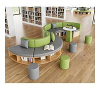 Sofá de recepción modular curvado con estante de almacenamiento, moderno asiento seccional para biblioteca, librería, oficina, sala de espera, sofá de piel sintética