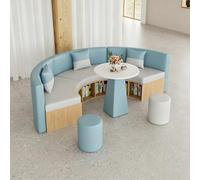 Sofá de recepción modular curvado con estante de almacenamiento, moderno asiento seccional para biblioteca, librería, oficina, sala de espera, sofá de piel sintética