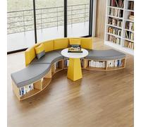 Sofá de recepción modular curvado con estante de almacenamiento, moderno asiento seccional para biblioteca, librería, oficina, sala de espera, sofá de piel sintética