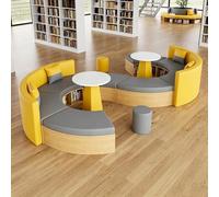 Sofá de recepción modular curvado con estante de almacenamiento, moderno asiento seccional para biblioteca, librería, oficina, sala de espera, sofá de piel sintética