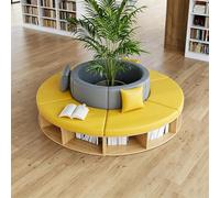 Sofá de recepción modular curvado con estante de almacenamiento, moderno asiento seccional para biblioteca, librería, oficina, sala de espera, sofá de piel sintética