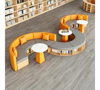 Sofá de recepción modular curvado con estante de almacenamiento, moderno asiento seccional para biblioteca, librería, oficina, sala de espera, sofá de piel sintética