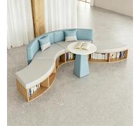 Sofá de recepción modular curvado con estante de almacenamiento, moderno asiento seccional para biblioteca, librería, oficina, sala de espera, sofá de piel sintética
