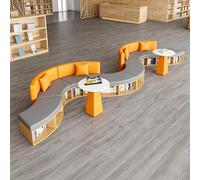 Sofá de recepción modular curvado con estante de almacenamiento, moderno asiento seccional para biblioteca, librería, oficina, sala de espera, sofá de piel sintética