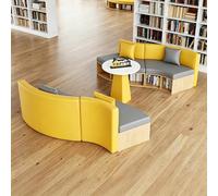 Sofá de recepción modular curvado con estante de almacenamiento, moderno asiento seccional para biblioteca, librería, oficina, sala de espera, sofá de piel sintética