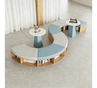 Sofá de recepción modular curvado con estante de almacenamiento, moderno asiento seccional para biblioteca, librería, oficina, sala de espera, sofá de piel sintética